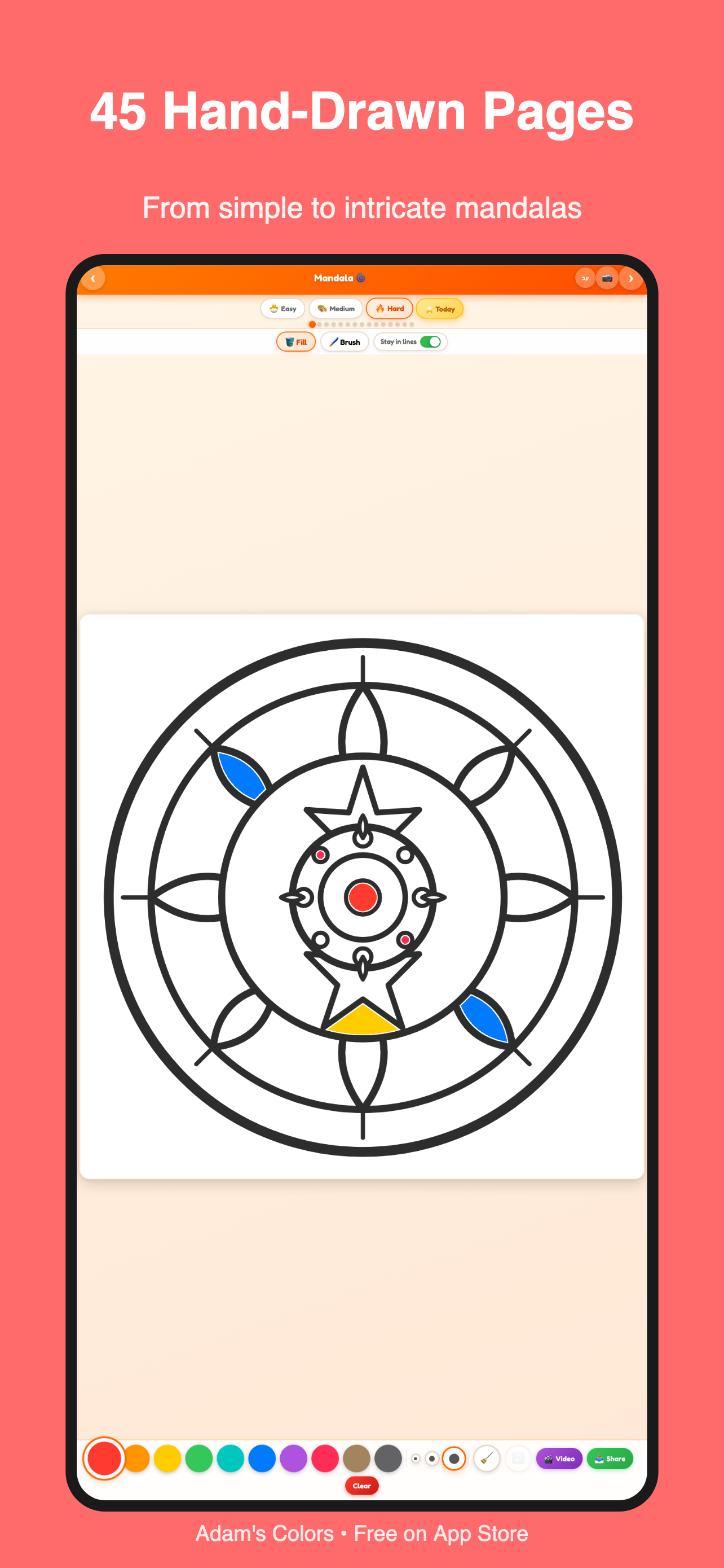 Mandala colored on Hard level