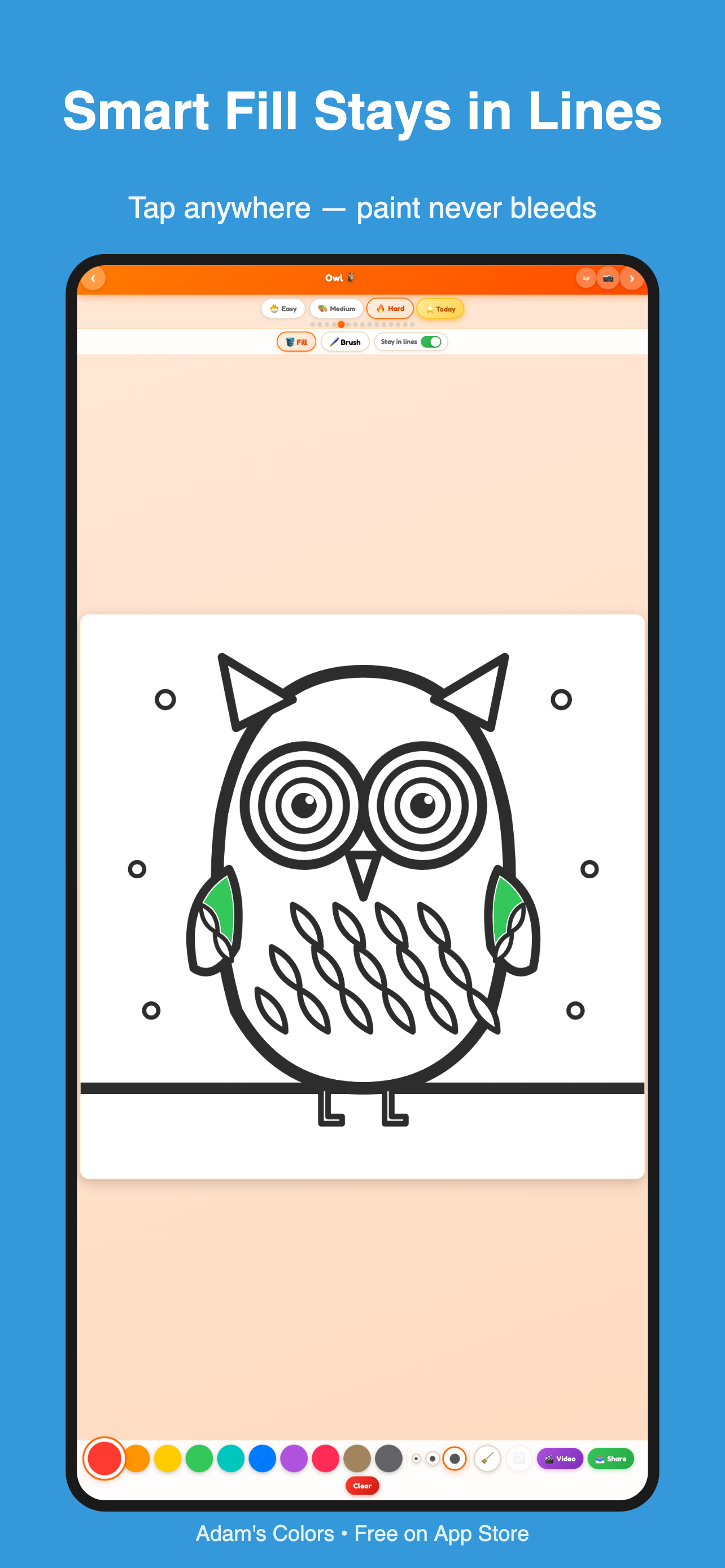 Smart fill stays in lines on detailed owl