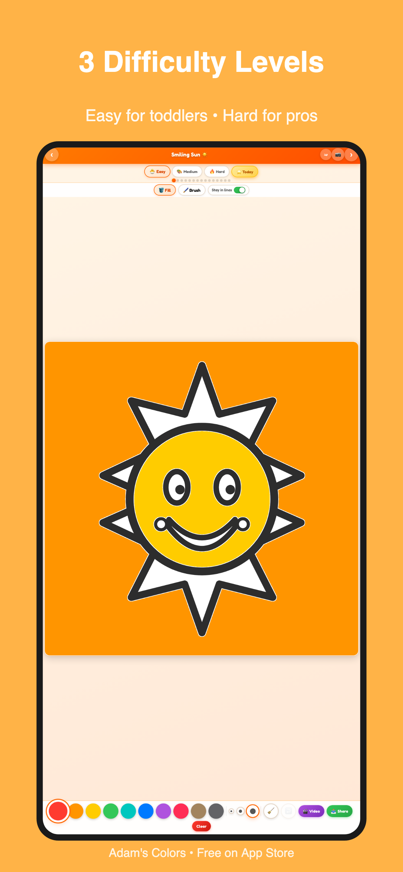 Sun coloring on Easy level for toddlers